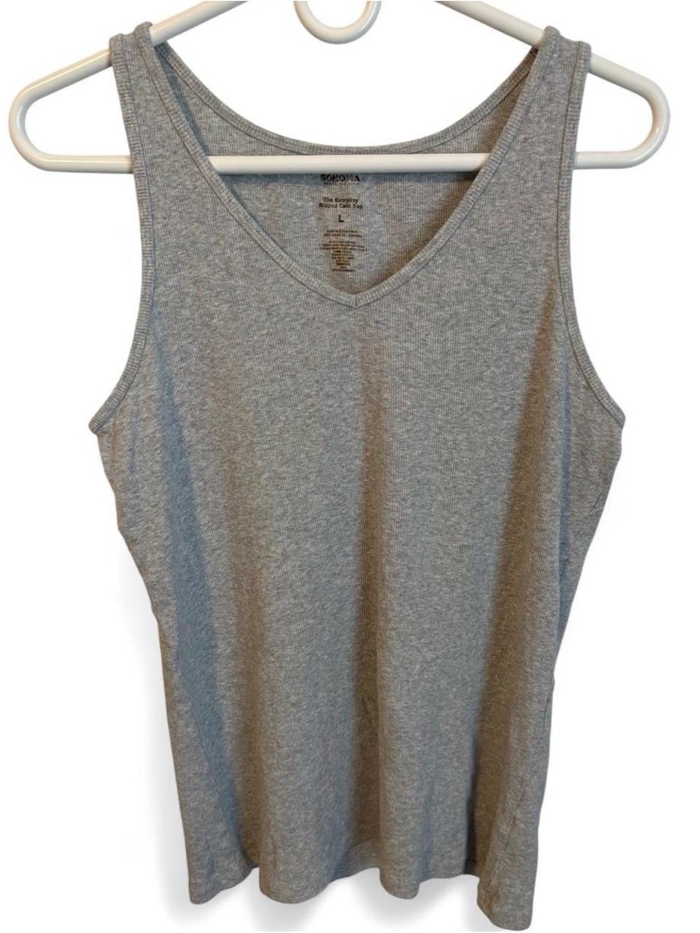 Sonoma Goods For Life Heather Gray Ribbed V-Neck Tank Top Size Large